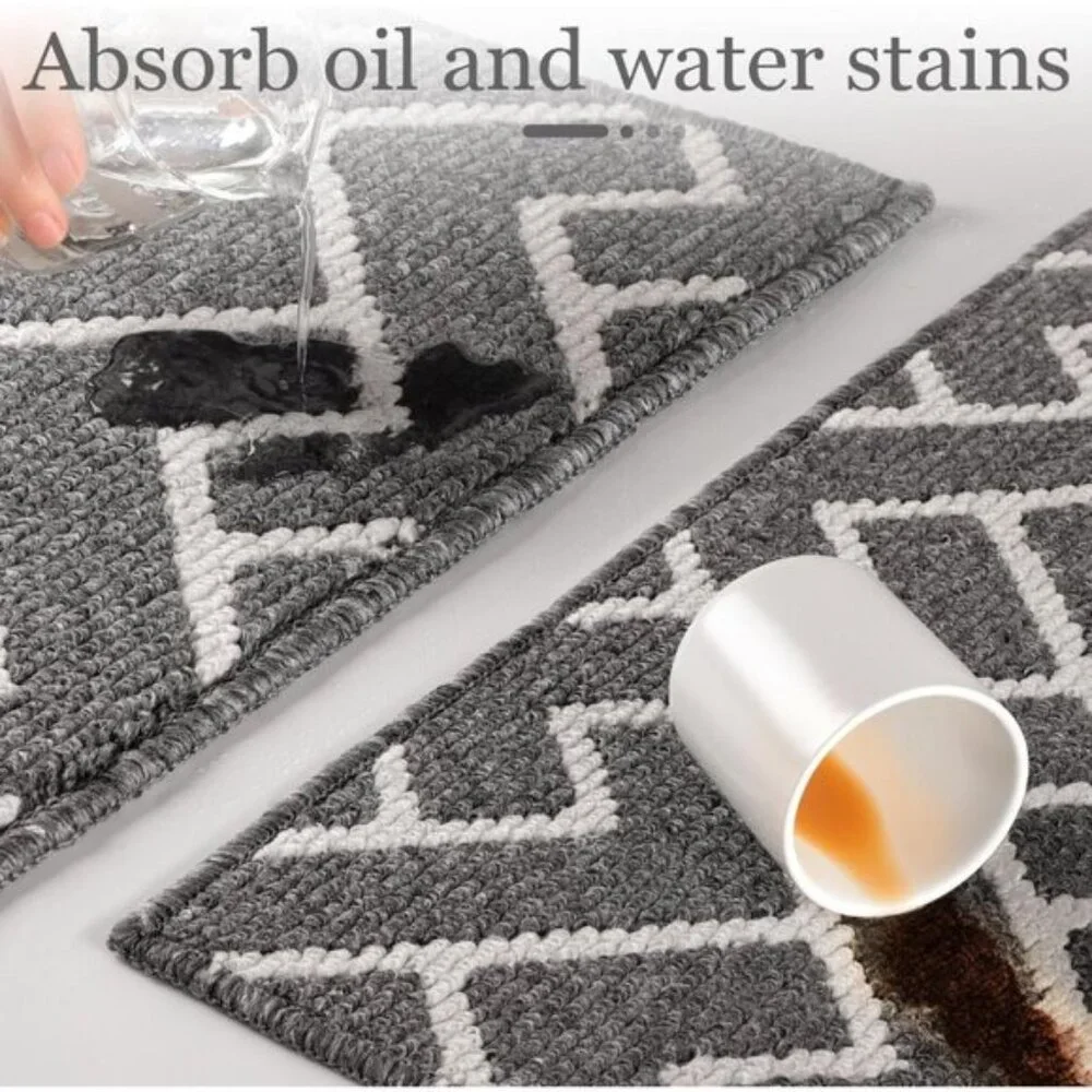 New Set of 2 Grey Kitchen Rug, Non-Slip, Absorbent, Washable Polypropylene Rugs